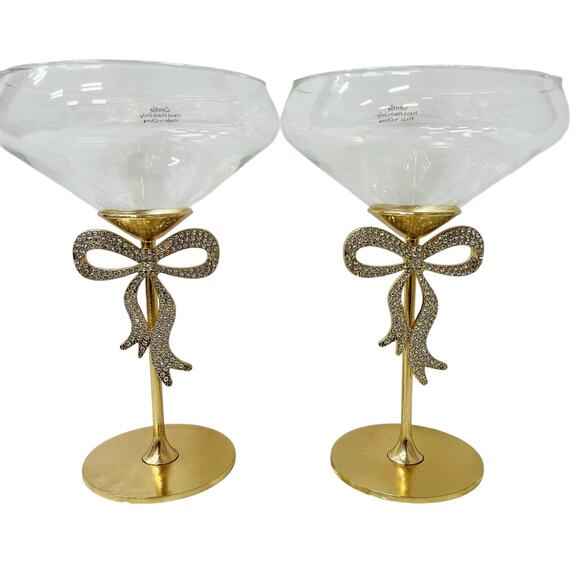 New Viral GOLD BOW Rhinestone Coupe Cocktail Glasses Set of 2 New - Picture 10 of 10